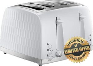 Russell Hobbs 26070 4 Slice Toaster - Contemporary Honeycomb Design with Extra Wide Slots and High Lift Feature