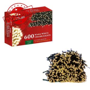 The Christmas Workshop 76230 600 Warm White LED Chaser Christmas Lights / Indoor or Outdoor Fairy Lights / 41.9 Metres / 8 Light Modes / Great For Christmas