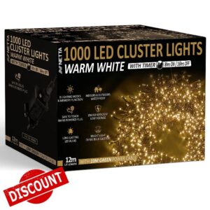 Christmas Tree Lights Cluster Lights 1000 LED - 8 Hours On Timer