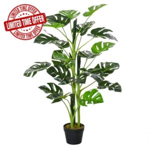 Outsunny 100cm/3.3FT Artificial Monstera Tree Decorative Cheese Plant 21 Leaves with Nursery Pot