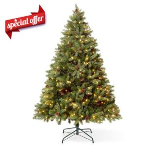 VeryMerry 5FT 'Ascot' Pre-Lit Christmas Tree with 300 Built-In Warm White LED Lights with Auto-Off Timer