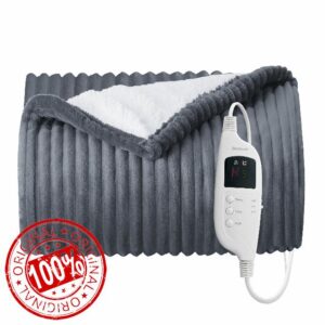 Bedsure Heated Throw Blanket - Soft Ribbed Flannel Electric Blanket