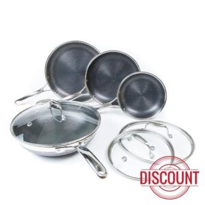 HexClad 7-Piece Hybrid Stainless Steel Cookware Set with Lids and Wok - Induction Ready