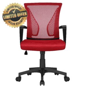 Yaheetech Ergonomic Office Chair Adjustable Desk Chair Computer Swivel Chair with Back Support and Height Adjustable for Home Study Red