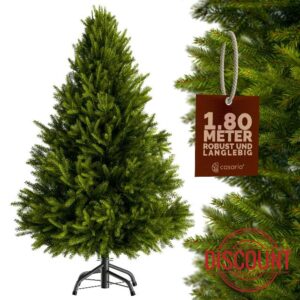 CASARIA® Green Artificial Fir Christmas Tree | With Black Metal Base | 6ft Xmas Tree With Stand | Realistic PVC Fire Retardant | Quick & Easy Assembly | 180cm / 6f