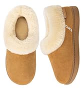 EverFoams Ladies' Luxury Wool Memory Foam Slippers with Fluffy Faux Fur Collar and Indoor Outdoor...