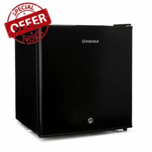Subcold Cave50 LED Solid Door Beer Fridge for Wine & Drinks | Mini Fridge Chiller with Can Dispenser | Lockable Mini Fridge for Bedrooms Quiet | Small Fridge Frost-Free Larder (Black)            [Energy Class F]