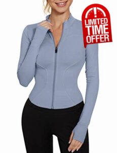 IECCP Womens Gym Tops Long Sleeve Sports T-Shirt Fitness Workout Yoga Crop Tops Ladies Running Tee Shirts Half Zip Breathable Activewear with Thumb Holes