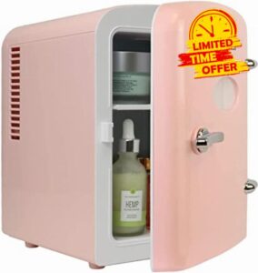 Koolatron Retro 4L 6 Can Portable Mini Fridge Compact Refrigerator for Bedroom Skincare Cosmetic Beauty Personal Cooler 12V and AC Cords