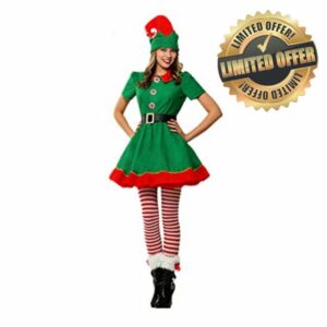 Snaked cat Elf Costume for Women Christmas Elf Fancy Dress Red Green with Hat Men Elf Dress Up Costumes Outfit for Holiday Party