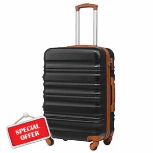 COOLIFE Suitcase Trolley Carry On Hand Cabin Luggage Hard Shell Travel Bag Lightweight with TSA Lock and 2 Year Warranty Durable 4 Spinner Wheels (Apricot Black