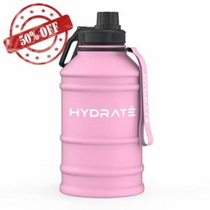 HYDRATE Stainless Steel 1.3 and 2.2 Litre Water Bottle - Various Colour Options - BPA-free Metal Gym Water Bottle - Convenient Nylon Carrying Strap and Leak-Proof Screw Cap