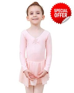 Tancefair Girls Ballet Dress Kids Ballet Leotard Dress Children V-Neck Short/Long Sleeve Gymnastics Costume Dancewear with Chiffon Ski