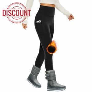 DDOBB Fleece Lined Leggings Women with Pockets Thick Fur Thermal Leggings High Waist Tummy Control Workout Sports Pants Soft Long Winter Warm Gym Running
