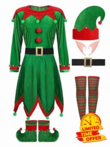 MSemis Womens Christmas Elf Costume Deluxe Outfits Xmas Festival Santa Claus Cosplay Dress Up