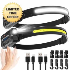 【2 Pack】Head Torch Rechargeable