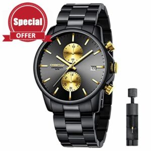 Men's Watches with Stainless Steel and Metal Casual Waterproof Chronograph Quartz Watch