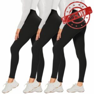 DDOBB 3 Pack Leggings for Women High Waisted Black Leggings Tummy Control Stretchy Pants Trousers for Gym Fitness Yoga Running Regular&Plus Size