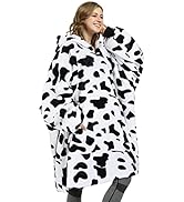 Fleece Cow Print Hoodie Blanket Oversized Sweatshirt,Super Soft Warm Wearable Blanket, Giant Pull...