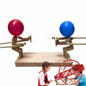 Tedious Balloon Bamboos Man Battle | Wooden Fencing Puppets Board Games | 2024 New Handmade Battle Bots Toys Table Games | 2 Players Whack Balloon Party Family Games for Kids and Adults (1/2-Set)