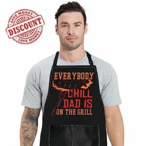 WZMPA Grilling Dad Adjustable Apron With Pockets Grilling Father Gifts Everybody Chill Dad Is On The Girll Apron For Daddy Grandpa