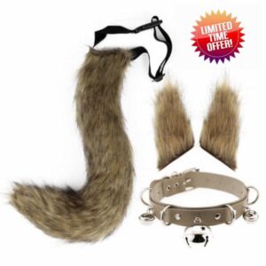Faux Fox Animal Costume Set Furry Ears Hair Clip Headwear Tail Choker Halloween Cosplay Party Cute Costume Accessory