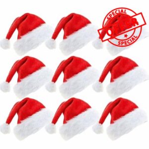 Santa Hat Christmas Hats Adults: Luxury Xmas Holiday Hat for Adults Unisex Velvet Father Christmas Hat - Santa Hats for Adults Plush Santa Claus Hat for New Year Festive Party Gifts