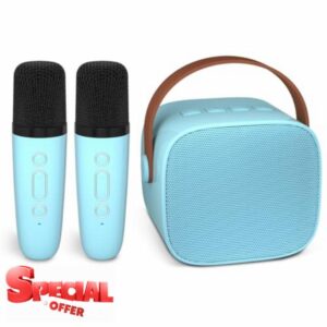 Wowstar Mini Karaoke Machine Kids with 2 Wireless Microphone,Portable Bluetooth Speaker with Wireless Microphone,Toddler Microphone Gift Toys for Girls and Boys Birthday Party Home KTV Picnic(Blue)