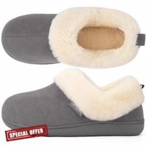 FamilyFairy Women's Memory Foam Slippers Comfy Warm Plush Fleece Lining Wool-Like Blend Cotton House Shoes Anti-Slip Indoor Outdoor Rubber Sole