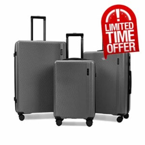 GinzaTravel Lightweight Suitcase Sets of 3 ABS Hard Shell Case Suitcases with TSA Lock 4 Wheels Carry-on Hand Luggage for Travel Sets 3Pack Grey