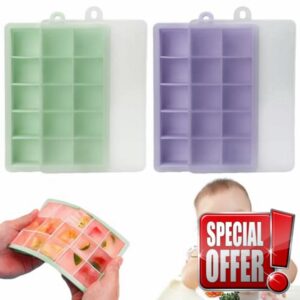 TYXHXTF 2PCS Baby Food Storage Containers 15 Cups Silicone Baby Food Freezer Tray with Lid for Freezing Baby Food