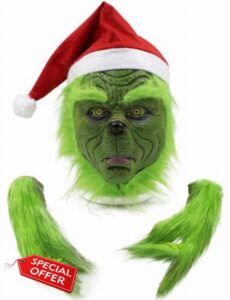 SHIFANQI Grinch Monster Mask Christmas Hat Christmas Mask Green Face Mask Costume Props Cosplay Scary Head Mask for Adults and Kids