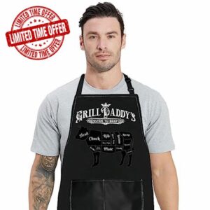 WZMPA Beef Grilling Apron With Pockets Beef Lover Gifts Grill Daddy's Guide To Beef Adjustable Apron For Dad Husband Grandpa