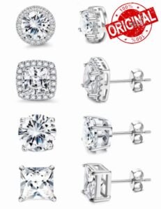 KRFY Cubic Zirconia Stud Earrings | 18K White Gold Hypoallergenic Sterling Silver Post Earrings | Brilliant Large Simulated Diamond Halo Stud Earrings for Women Me
