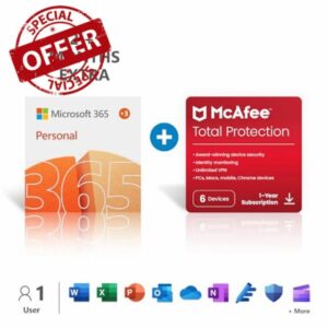 Microsoft 365 Personal (15-Month) + McAfee Total Protection (12-Month) Subscriptions|1 Person | Word
