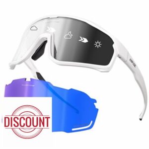 KAPVOE Cycling Glasses Polarized Photochromic Interchangeable Sports Sunglasses Clear UV400 Protection Women Men Bike