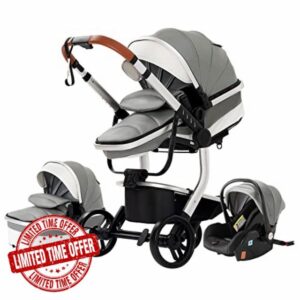 3 in 1 Baby Travel System Pushchair Baby Stroller Portable Travel Baby Carriage Folding Baby Prams Aluminium Frame High Landscape Car for Newborn Babyboomer Poussette (518 Grey Color)