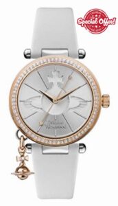Vivienne Westwood Orb Pastelle Ladies Quartz Watch with Silver Dial & White Leather Strap VV006RSWH