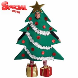 Niceyoeuk Adults Kids Christmas Tree Costume Cosplay Set Green Xmas Tree Shaped Stage Performance Costume+Gift Shaped Shoes Unisex Clothes Se