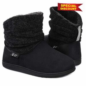 LongBay Ladies' Warm Chenille Knit Bootie Slippers Comfy Suedette Fluffy Faux Fur Memory Foam Boots House Shoes