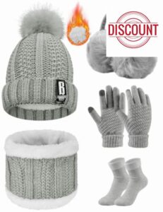 Voqeen Knitted Hat Scarf Gloves Set 5 Pcs Touch Screen Gloves Set Beanie Hat Circle Scarf Socks Plush Ear Warmer Warming Outdoor Set Warm Women Winter Se