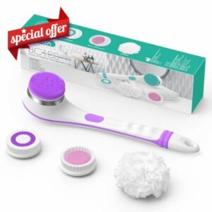 VOYOR Electric Body Brush Back Scrubber Body Exfoliator Shower Brush with Long Handle Rechargeable USB Charging Deep Cleansing Exfoliating Scrubber Soft Silicone Waterproof Bath Brush BC100 (Purple)
