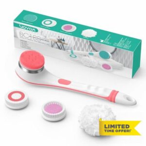 VOYOR Electric Body Brush Back Scrubber Body Exfoliator Shower Brush with Long Handle Rechargeable Usb Charging Deep Cleansing Set Exfoliating Scrubber Soft Silicone Waterproof Bath Brush BC100 (Pink)