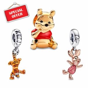 Doyafer 925 Sterling Silver Charms Iron Cool Man Winnie Mickey & Minnie Beads For Women Bracelets Necklace 3 Piece/Package
