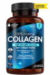 Pure Marine Collagen 100% Marine Collagen Type 1 1500mg - 180 Tablets Hydrolysed Collagen Peptides Enhanced with Hyaluronic Acid & Vitamin C