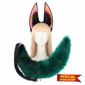 Hpory Cute Faux Fox Animal Tail Costume Furry Ears Headband Halloween Anime Party Costume Accessory Dress Up Cosplay
