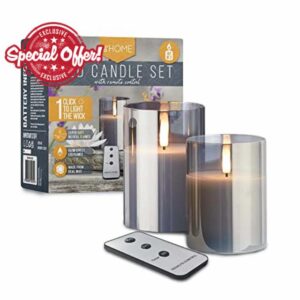 iN LED Candles | LED Candles Flickering | Grey Reflective Glass | Electric Flameless LED Flame Candle with Remote Control - Battery Operated Candles (Set of 2) Home