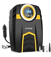 SYTUNG Digital Tyre Inflator, Portable Air Compressor Car Tyre Pump with 3 Nozzle Adaptors and Di...