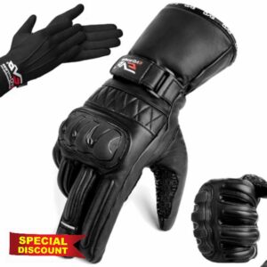 EVO Fitness Motorbike Motorcycle With Winter inner Thermal Gloves Thinsulate 3M Hipora Carbon Shell Fiber Knuckle Smartphone Touch Compatible Windproof Waterproof Winter All Weather Thermal
