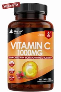 Vitamin C Tablets 1000mg - 360 Tablets Premium Vitamin C Supplements - Enriched with Bioflavonoids & Rosehip Vegan & Vegetarian Vitamin C High Strength Ascorbic Acid VIT C for Normal Immune System